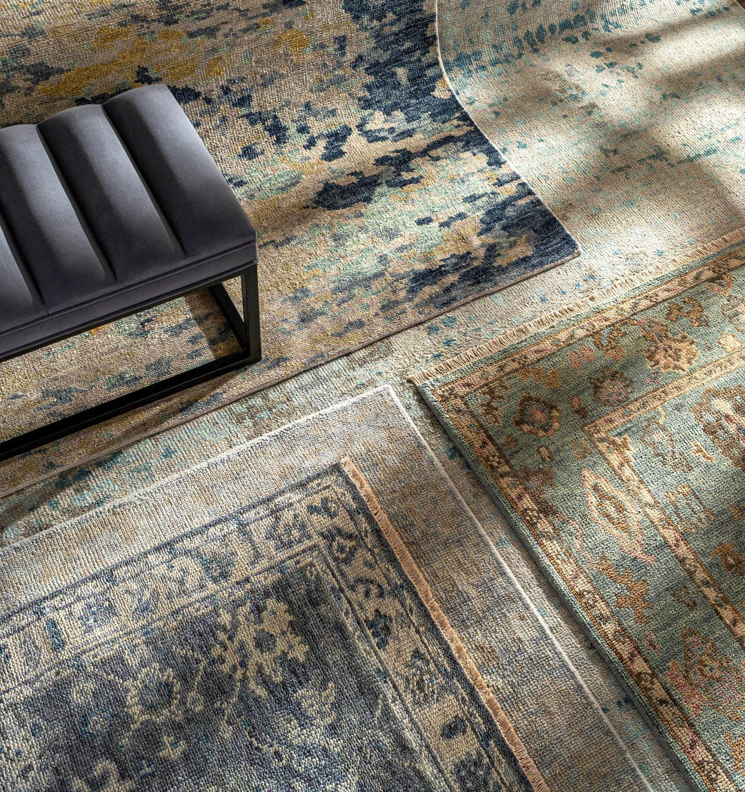 Pias Modern Abstract Beige And Mustard Hand Knotted Area Rug - The Rug Decor