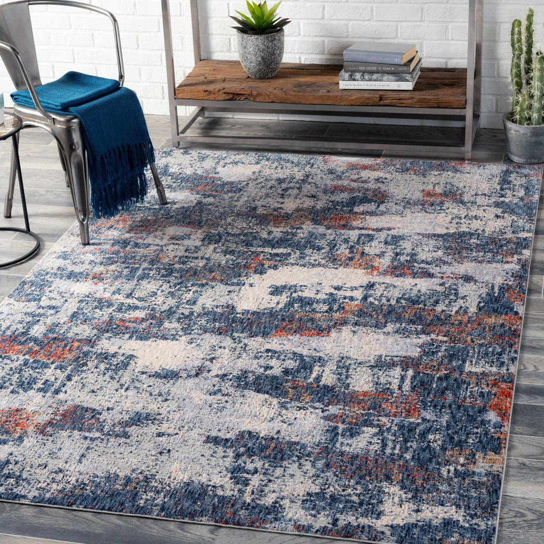 Pictou Blue And Ivory Modern Abstract Design Area Rug