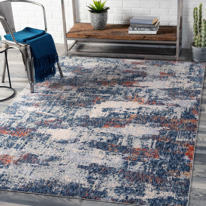 Pictou Blue And Ivory Modern Abstract Design Area Rug