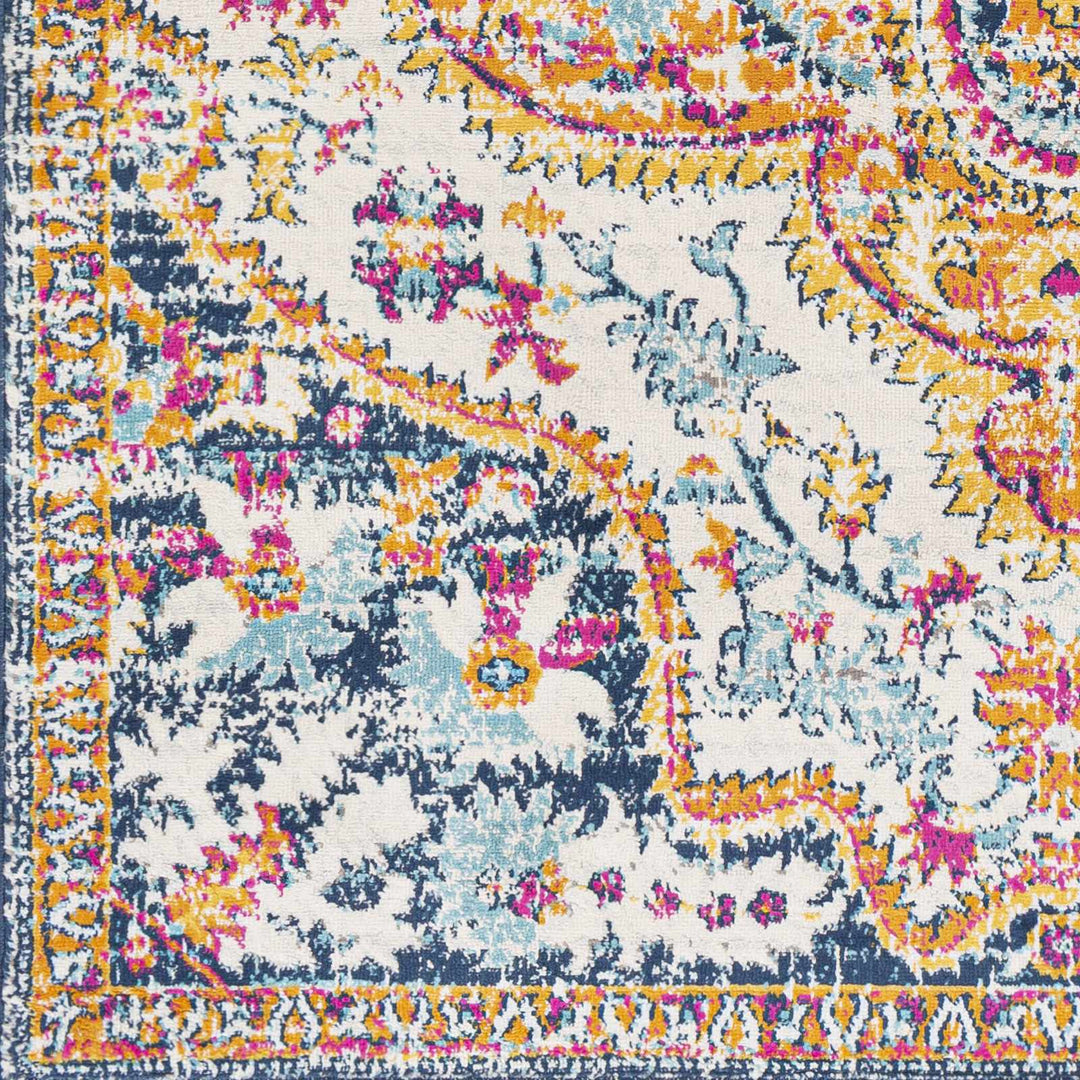 Pimperne Traditional Medallion Design Ivory And Blue Area Rug