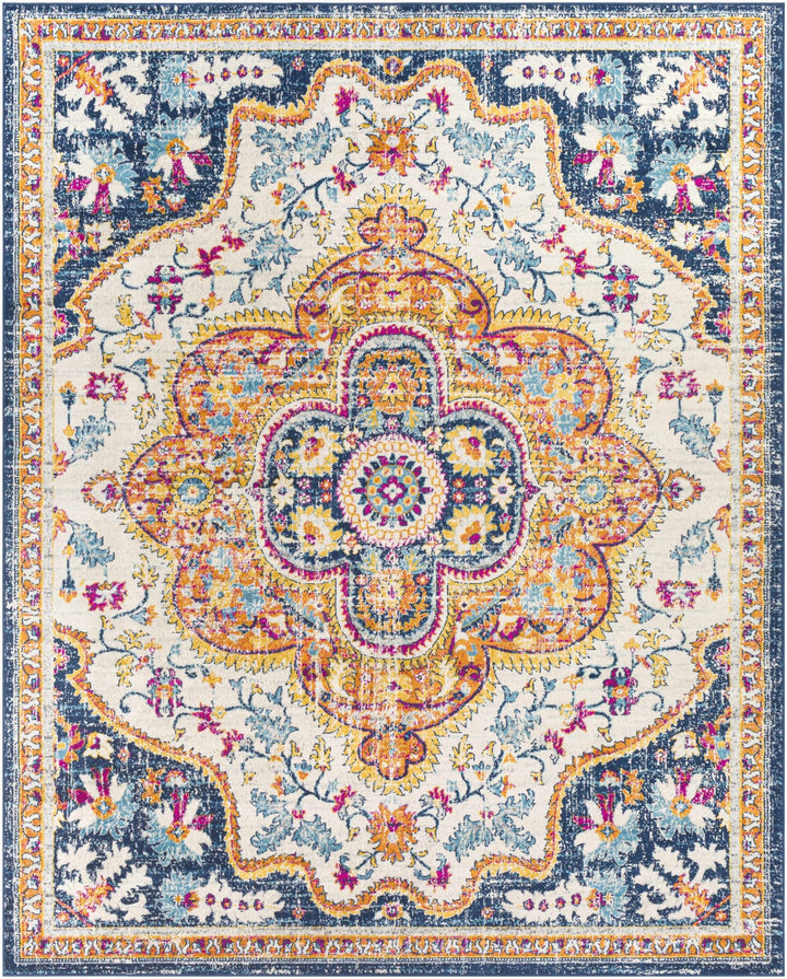 Pimperne Traditional Medallion Design Ivory And Blue Area Rug - The Rug Decor