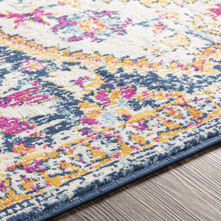 Pimperne Traditional Medallion Design Ivory And Blue Area Rug - The Rug Decor