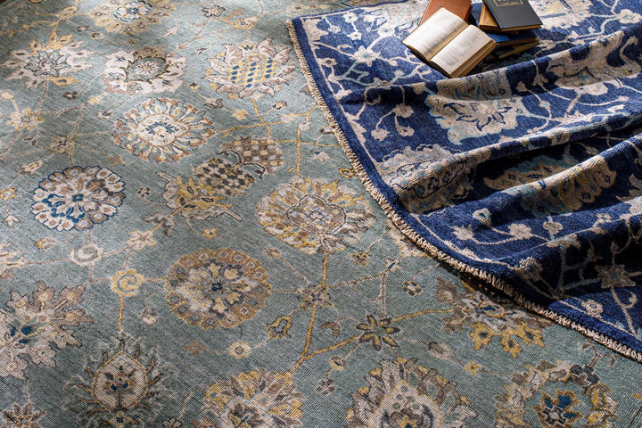 Pinetop Traditional Blue And Beige Hand Knotted Area Rug - The Rug Decor