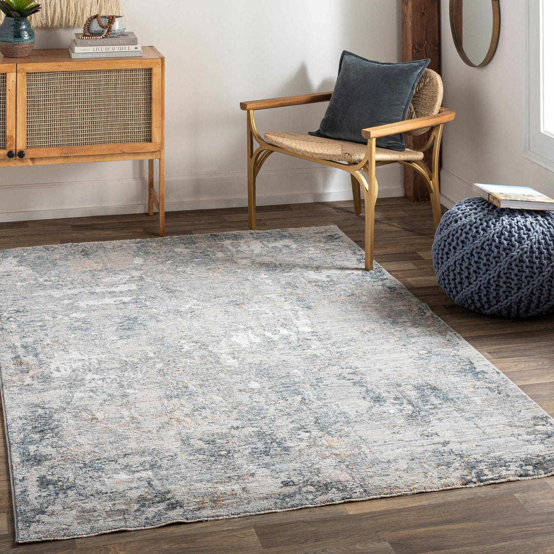 Contemporary Abstract Gray Machine Woven Rug