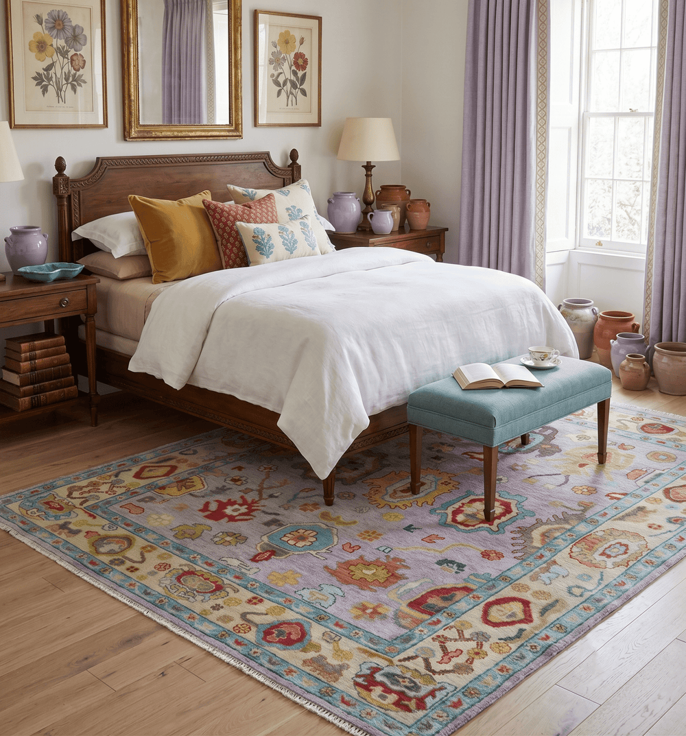 Pink and Beige Vibrant Colorful Hand knotted Traditional Oushak Area Rug - The Rug Decor