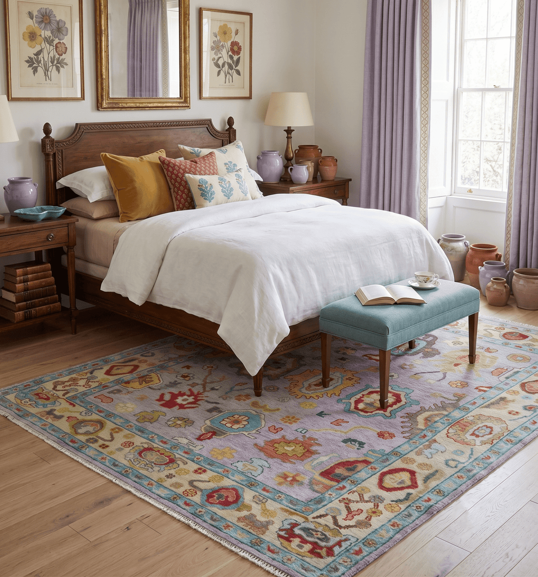 Pink and Beige Vibrant Colorful Hand knotted Traditional Oushak Area Rug - The Rug Decor