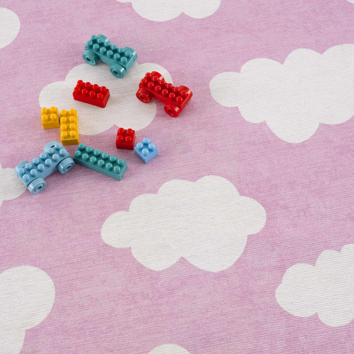 Pink and Ivory Cloud printed Washable Kids Rug, Perfect for kids room - The Rug Decor