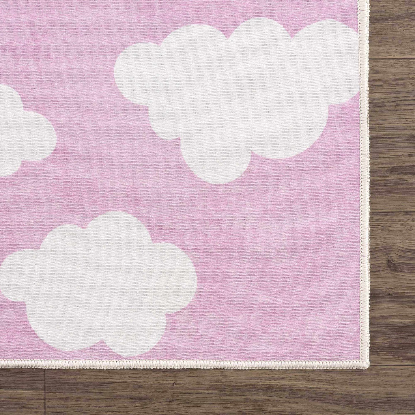 Pink and Ivory Cloud printed Washable Kids Rug, Perfect for kids room - The Rug Decor