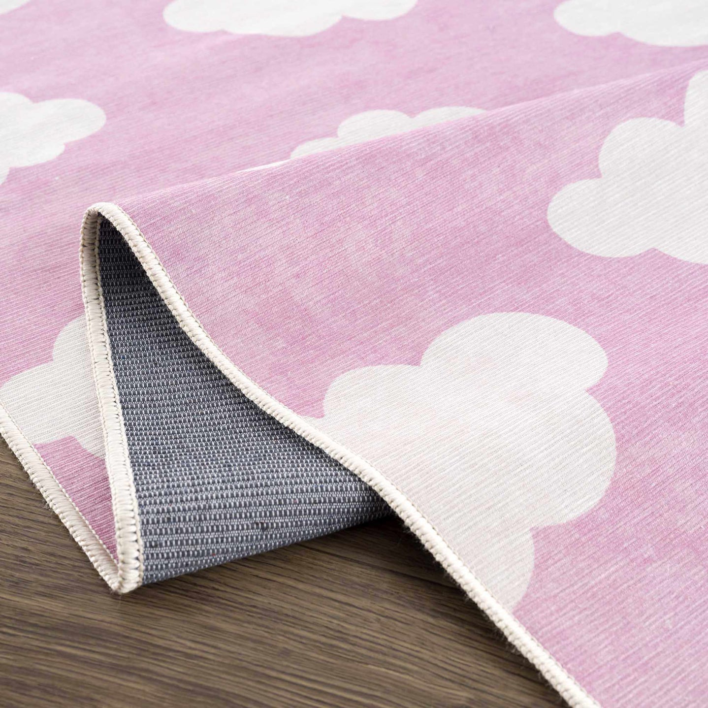 Pink and Ivory Cloud printed Washable Kids Rug, Perfect for kids room - The Rug Decor