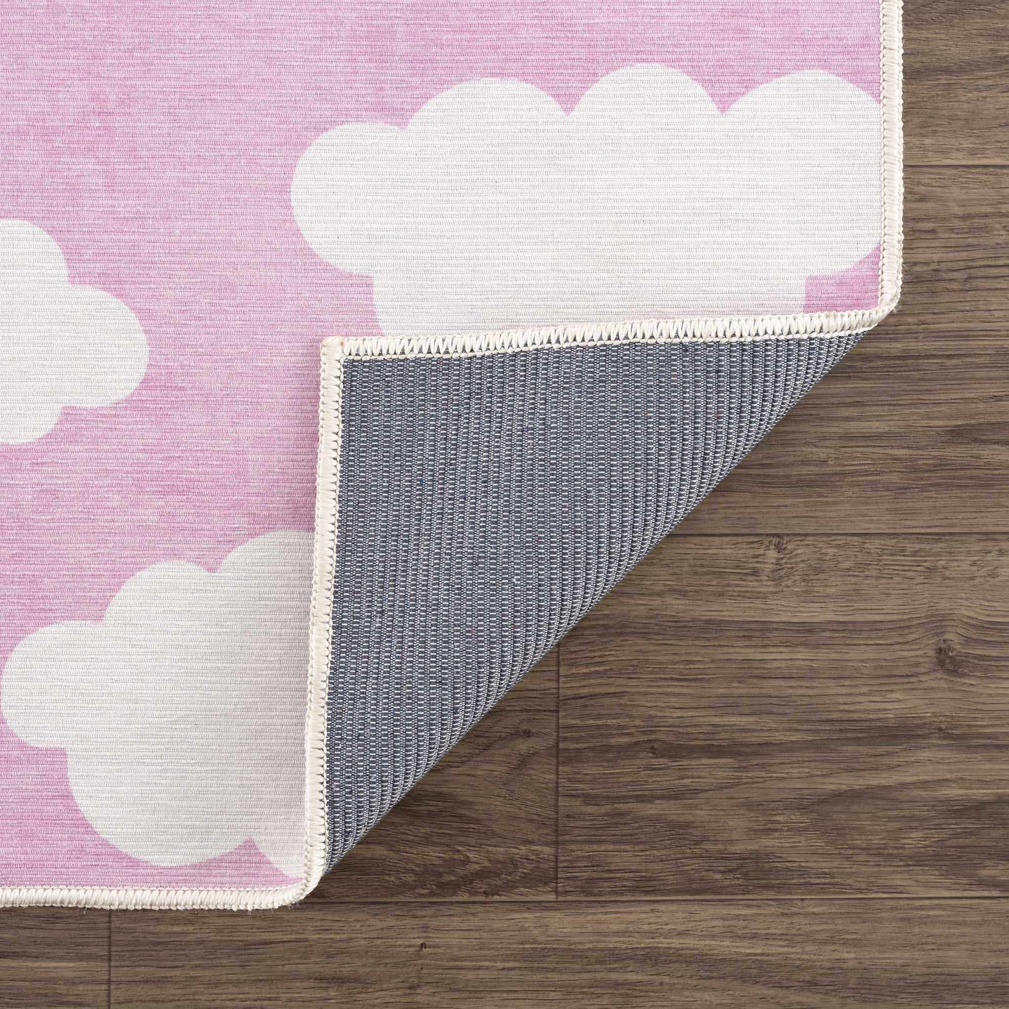 Pink and Ivory Cloud printed Washable Kids Rug, Perfect for kids room - The Rug Decor