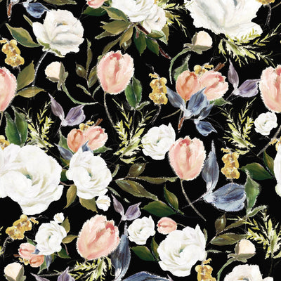 Pink, green, Ivory and Black Self - adhesive Rose Flower Printed Wallpaper - The Rug Decor