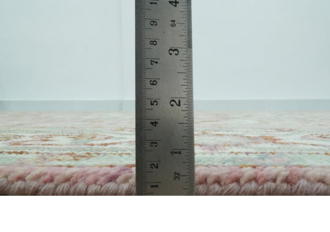 Pink, Ivory and Olive Hand Knotted 8x10 Traditional Heriz wool area rug - The Rug Decor