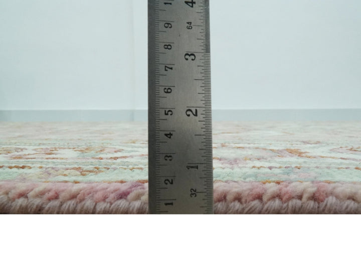 Pink, Ivory and Olive Hand Knotted 8x10 Traditional Heriz wool area rug - The Rug Decor