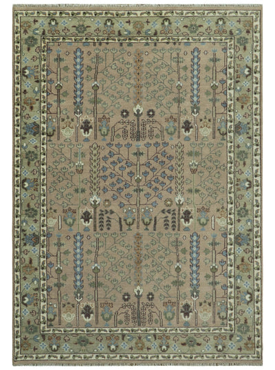 Pink, Olive and Beige Traditional Vintage Heriz Serapi Wool Rug - The Rug Decor