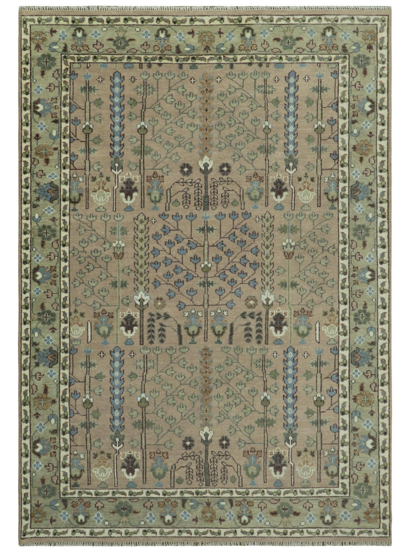 Pink, Olive and Beige Traditional Vintage Heriz Serapi Wool Rug - The Rug Decor