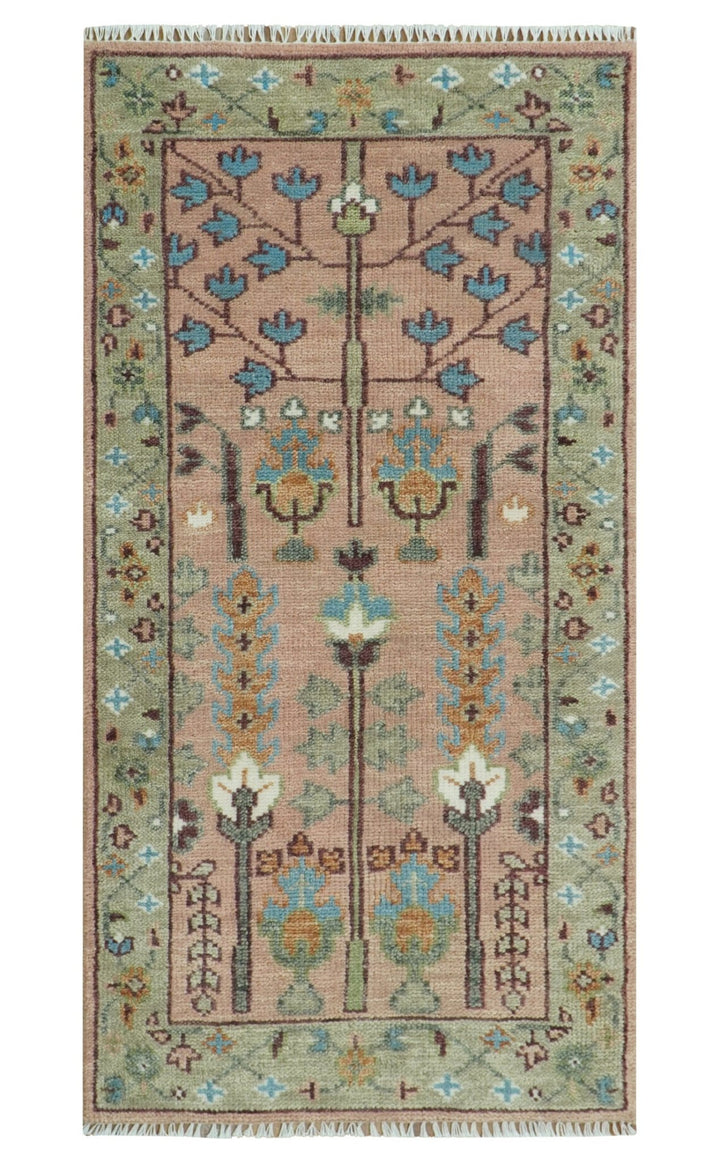 Custom Made Runner Rug Pink And Olive Tree of life Hand Knotted