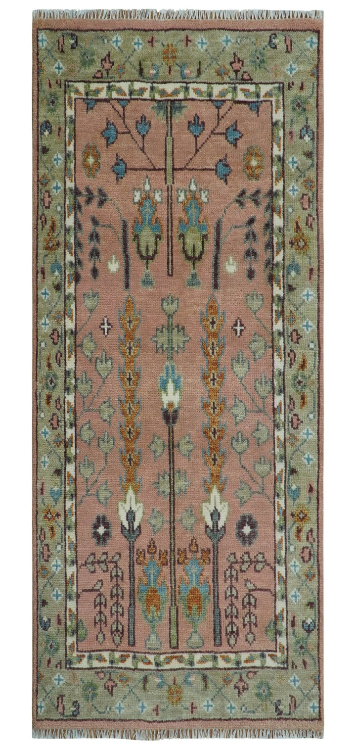 Pink, Olive and Beige Traditional Vintage Heriz Serapi Wool Rug - The Rug Decor