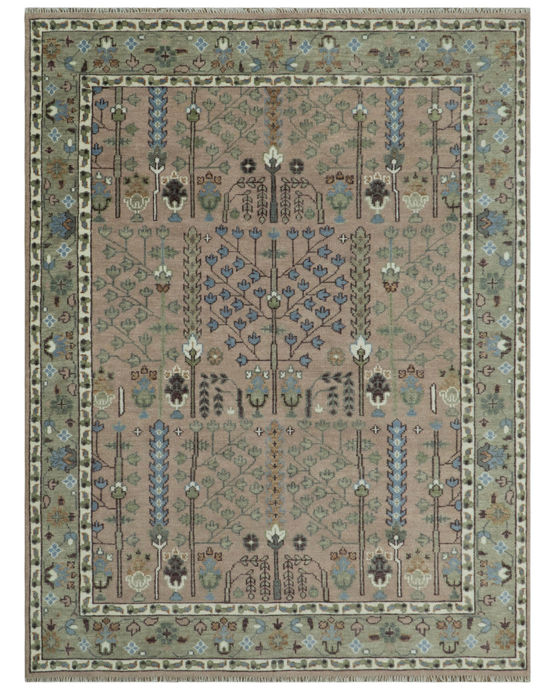 Pink, Olive and Beige Traditional Vintage Heriz Serapi Wool Rug - The Rug Decor