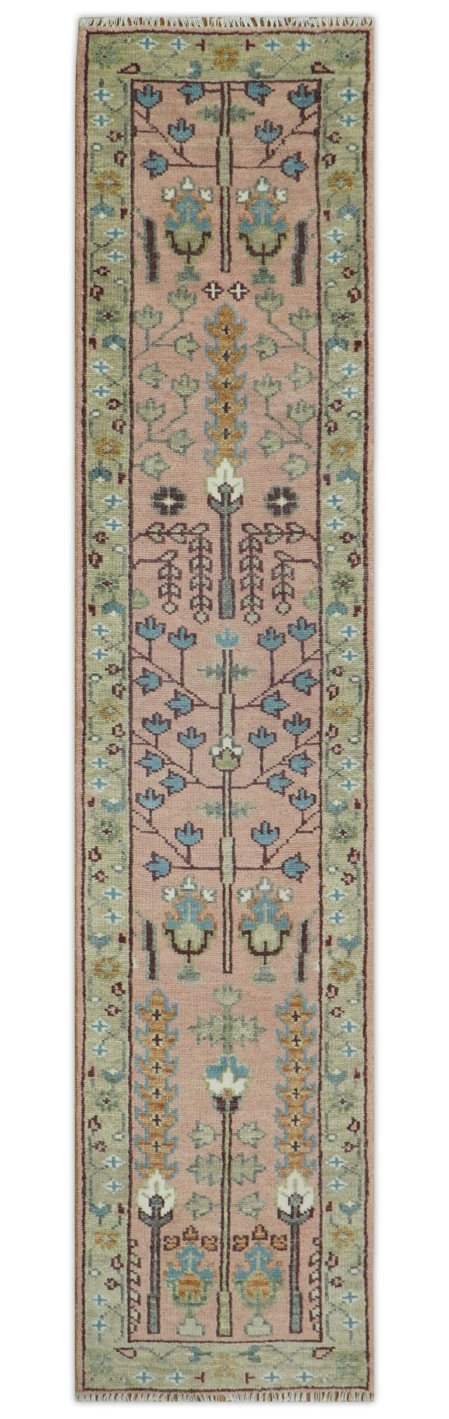 Pink, Olive and Beige Traditional Vintage Heriz Serapi Wool Rug - The Rug Decor