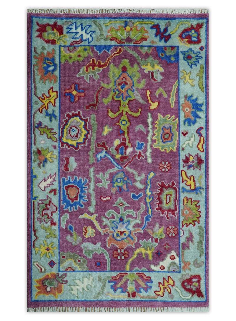 Pink Oushak Rug Wool Blue Colorful Hand knotted Traditional Oushak Custom Made wool Area Rug - The Rug Decor