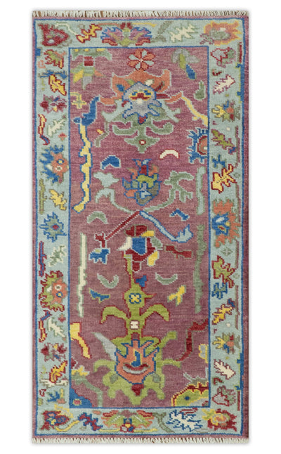 Pink Oushak Rug Wool Blue Colorful Hand knotted Traditional Oushak Custom Made wool Area Rug - The Rug Decor