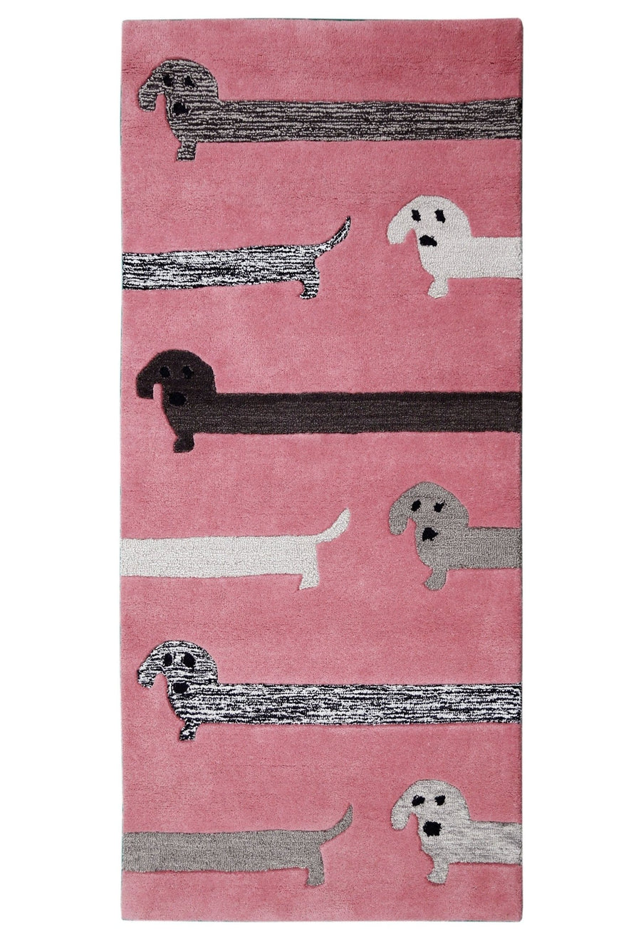 Pink Stretchy Pup Hand Tufted 3x6 Wool Area Rug - The Rug Decor