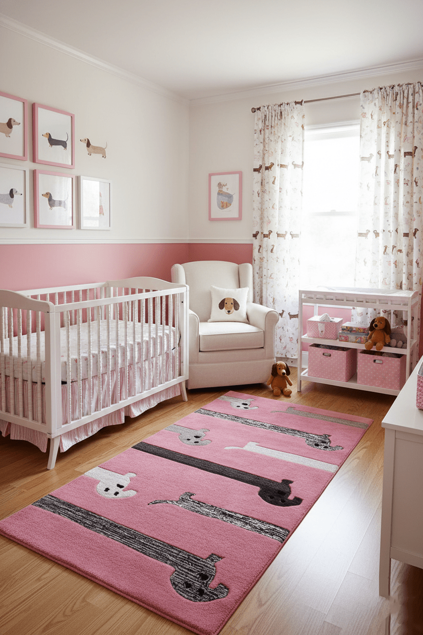 Pink Stretchy Pup Hand Tufted 3x6 Wool Area Rug - The Rug Decor