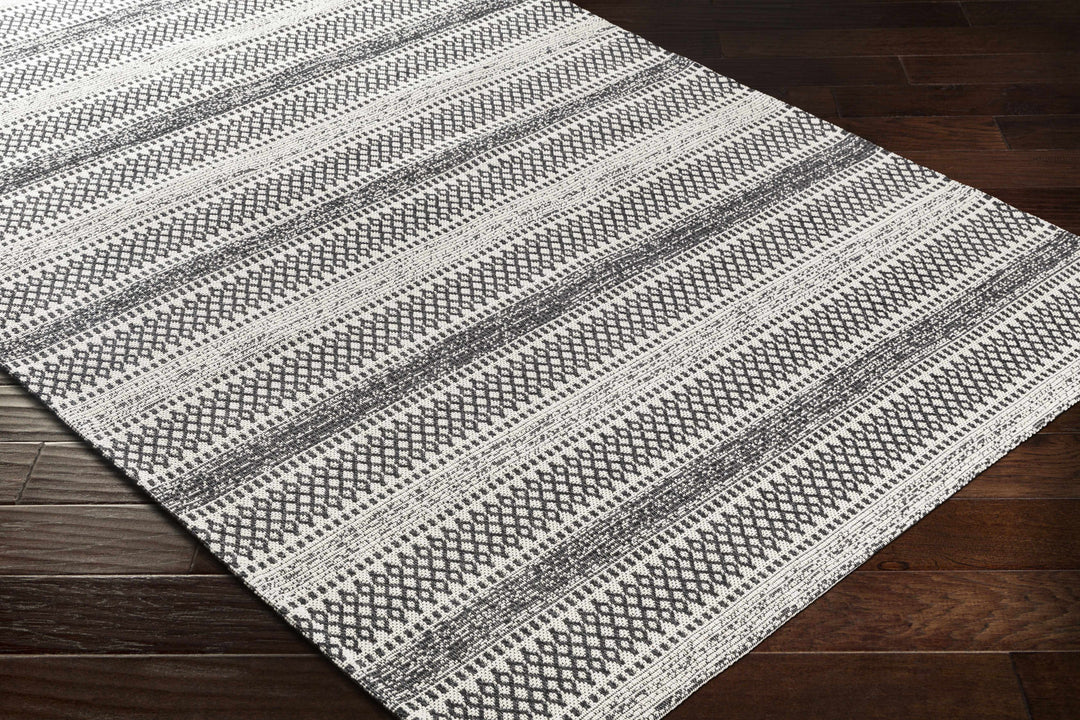 Planada Ivory And Black Modern Style Washable Area Rug