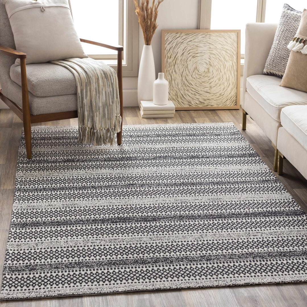 Planada Ivory And Black Modern Style Washable Area Rug - The Rug Decor