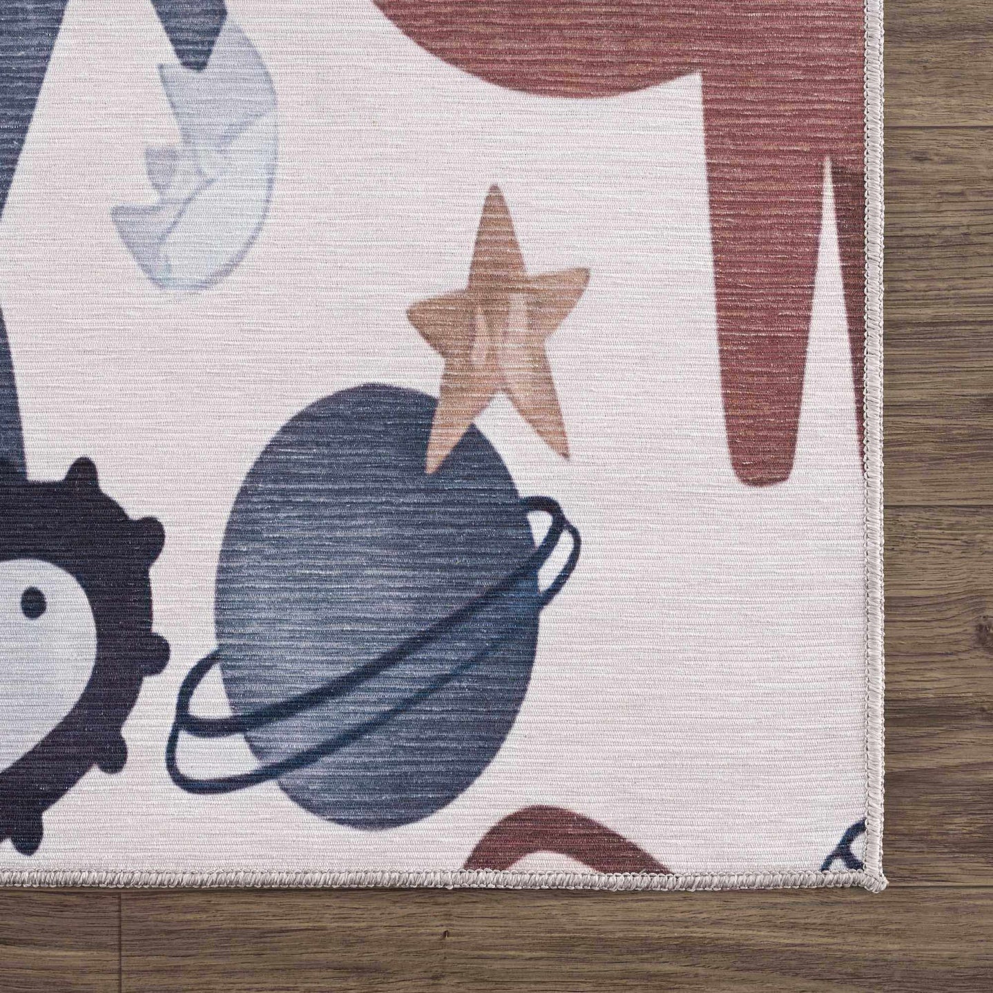 Playful Light Pink, Brown and Charcoal Washable Kids Rug with Cartoon Printed - The Rug Decor