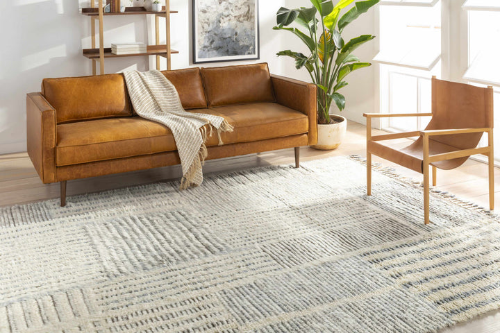 Plean Modern Style Ivory And Gray Hand Knotted Area Rug