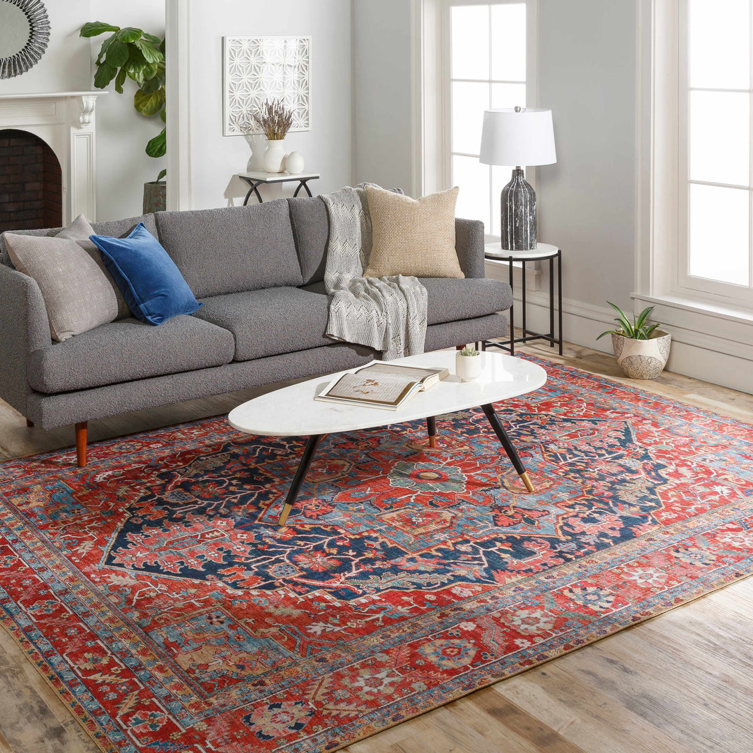 Pauline Traditional Style Red And Blue Area Rug