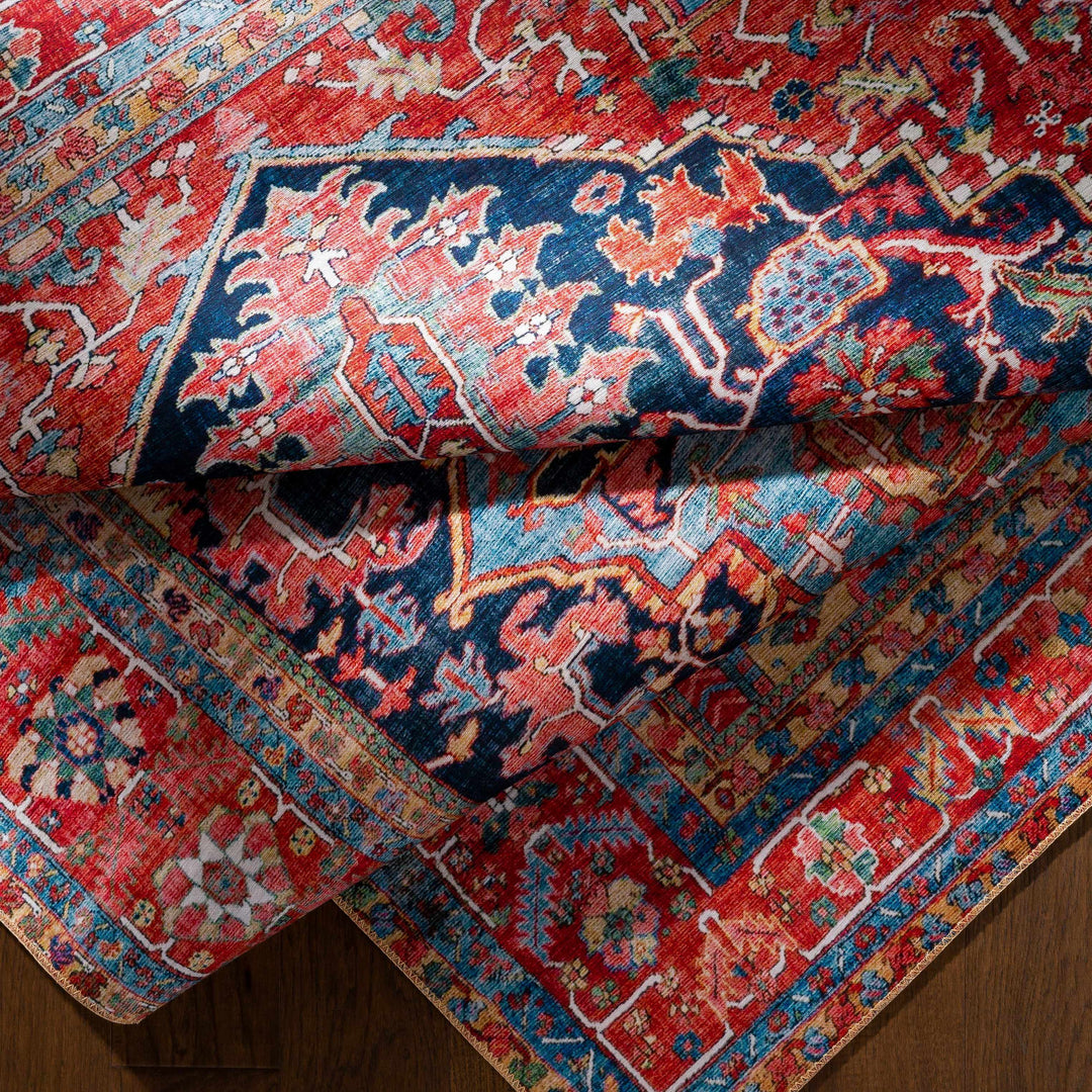 Pauline Traditional Style Red And Blue Area Rug