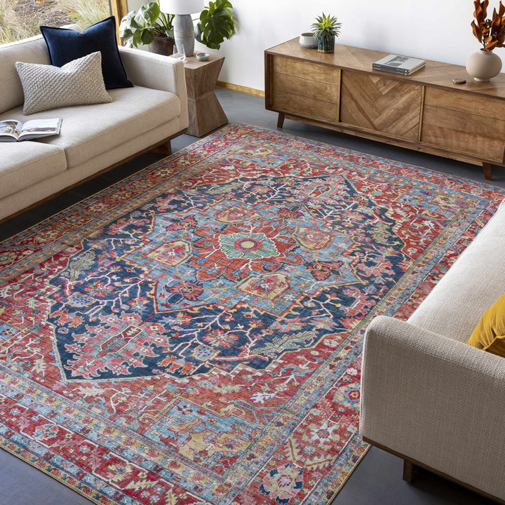 Pauline Traditional Style Red And Blue Area Rug