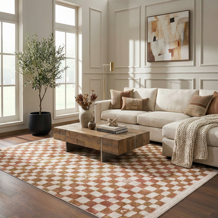Benjy Contemporary Geometrical Brown And Cream Rug