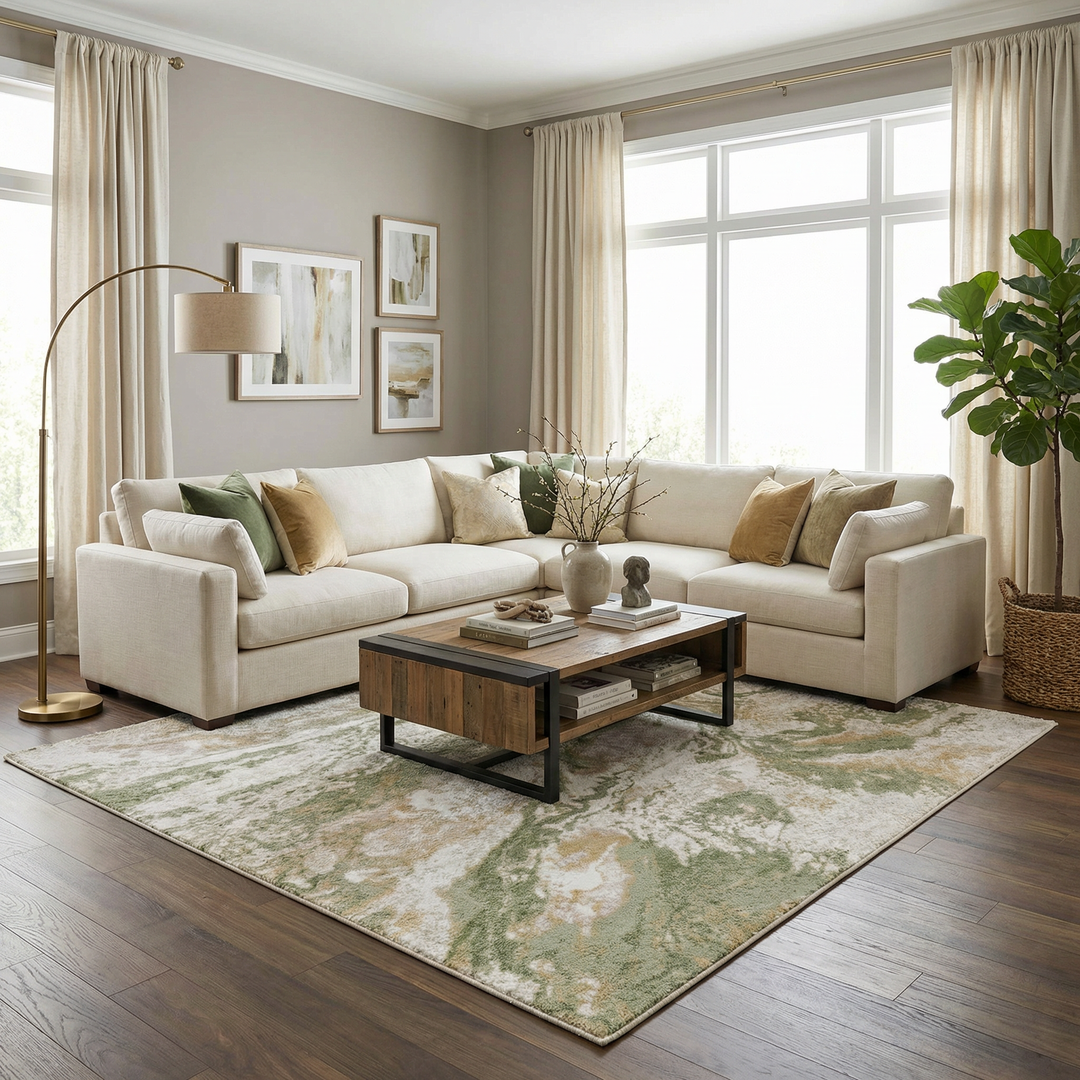 Liverpool Modern Abstract Design Green Area Rug