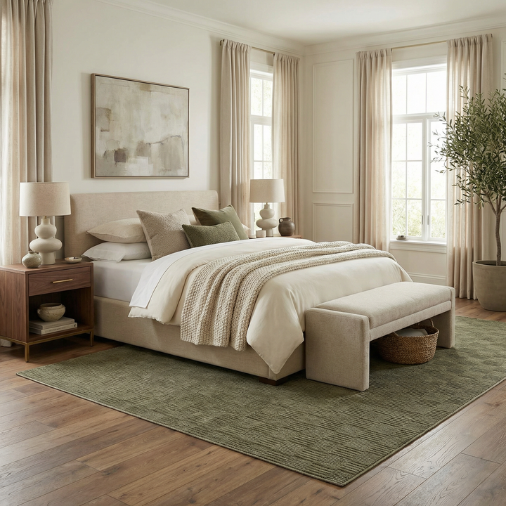 Kazuma Green Contemporary Style Washable Area Rug