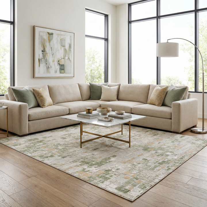 Liverpool Green Modern Abstract Design Area Rug