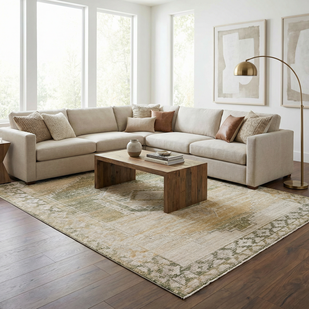 Kailey Traditional Style Tan And Olive Area Rug