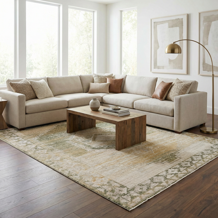 Kailey Traditional Style Tan And Olive Area Rug