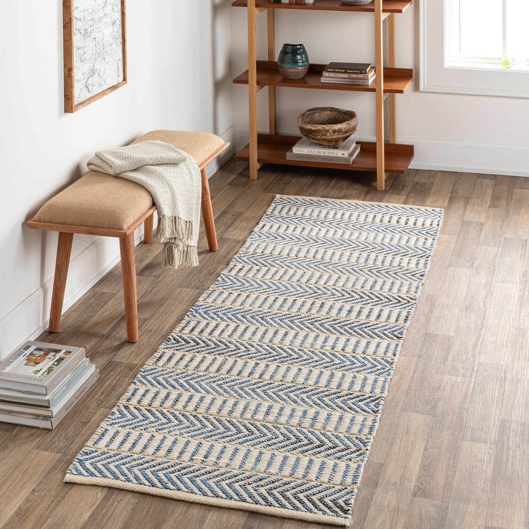 Pontian Contemporary Geometrical Beige And Blue Hand Woven Area Rug