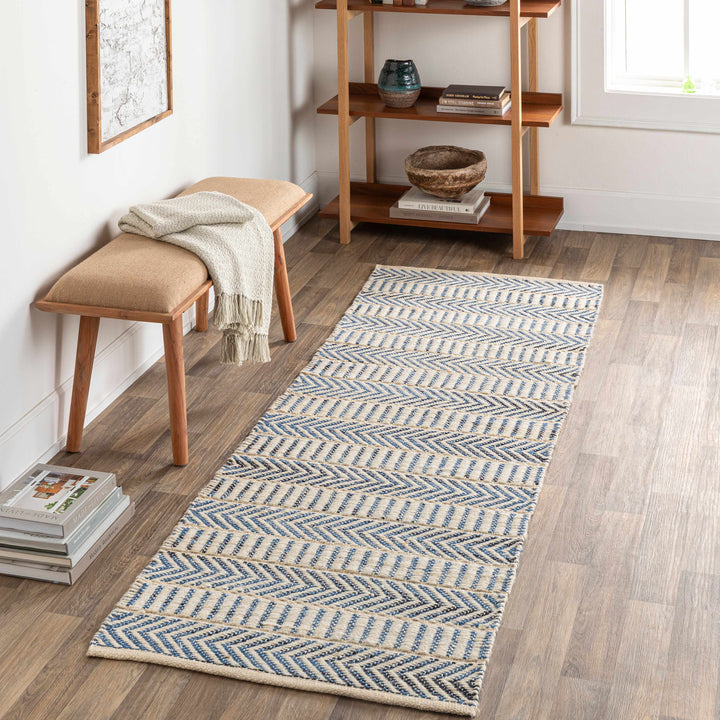 Pontian Contemporary Geometrical Beige And Blue Hand Woven Area Rug