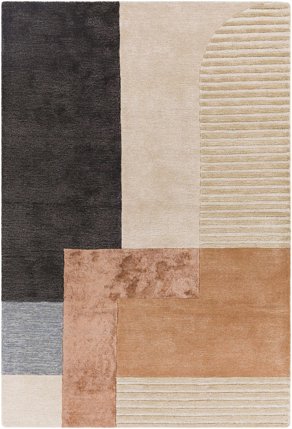 Pofadder Contemporary Patchwork Charcoal And Beige Rug - The Rug Decor