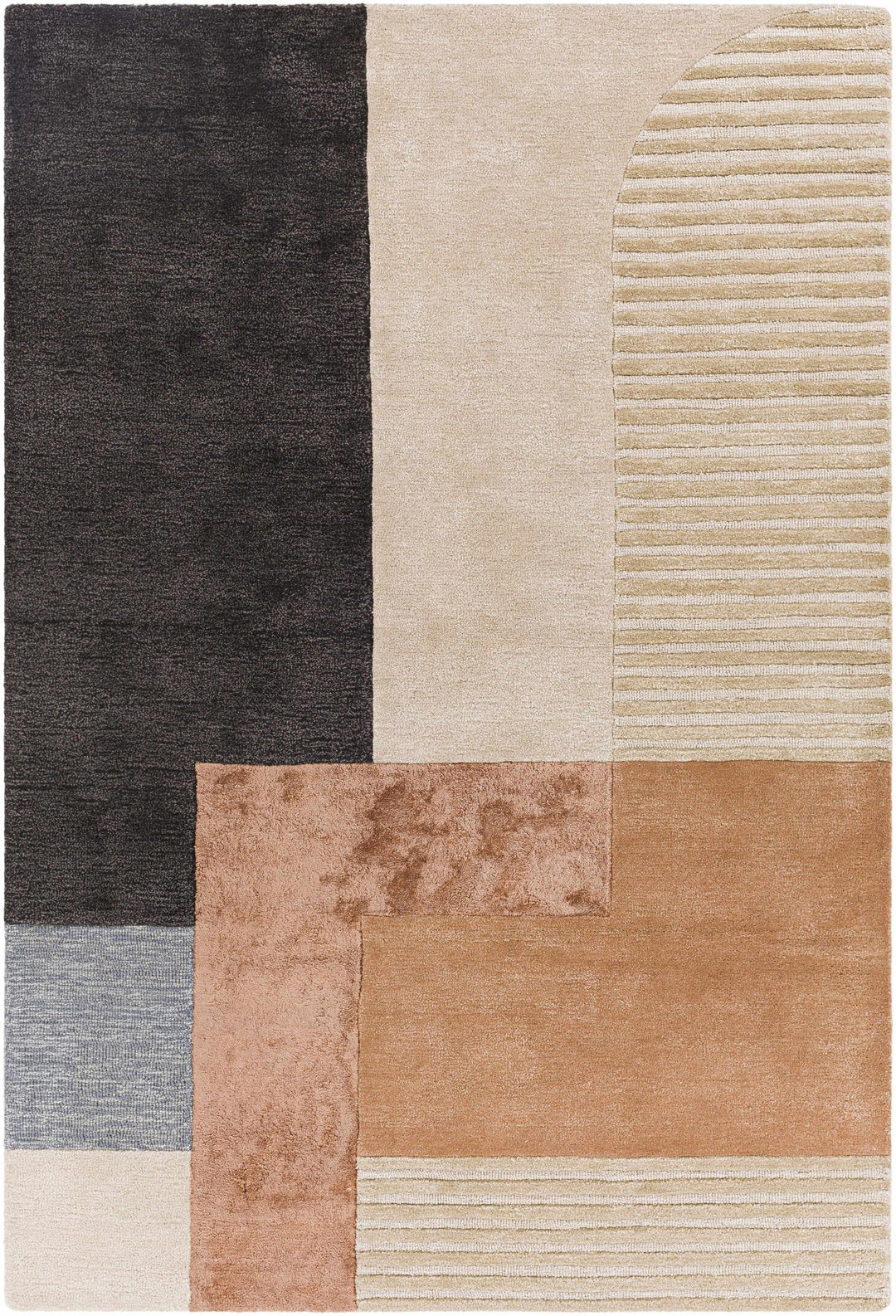 Pofadder Contemporary Patchwork Charcoal And Beige Rug - The Rug Decor