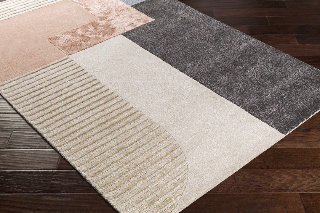 Pofadder Contemporary Patchwork Charcoal And Beige Rug - The Rug Decor