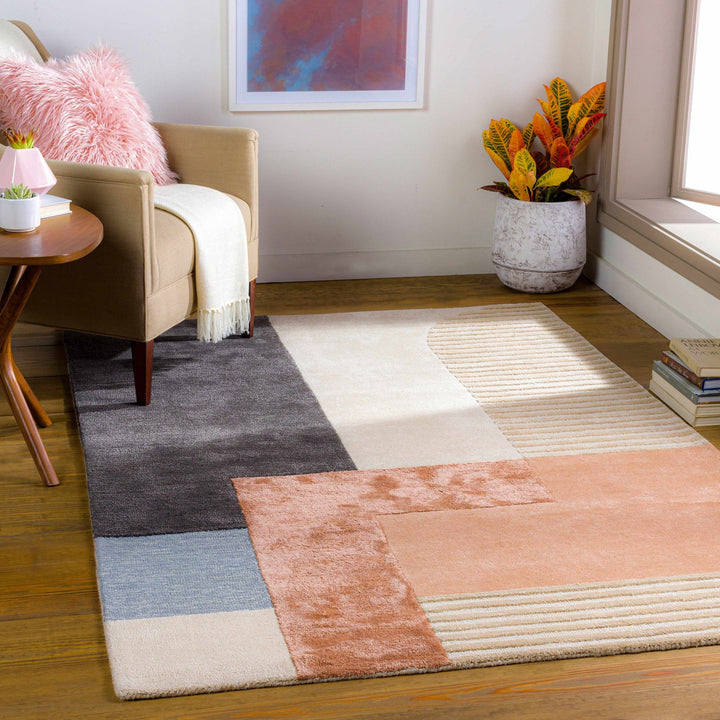 Pofadder Contemporary Patchwork Charcoal And Beige Rug - The Rug Decor