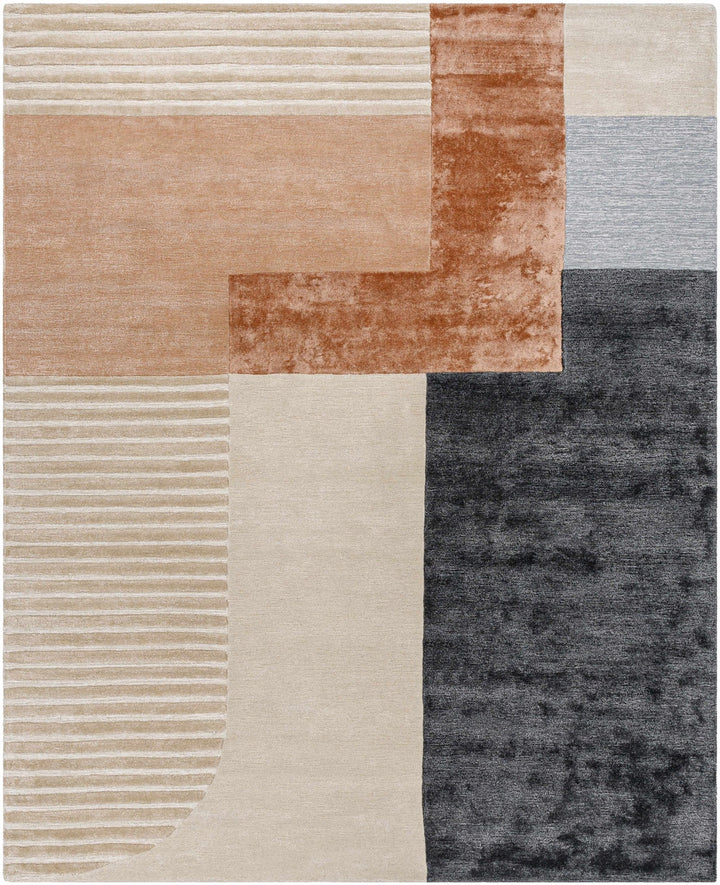 Pofadder Contemporary Patchwork Charcoal And Beige Rug - The Rug Decor