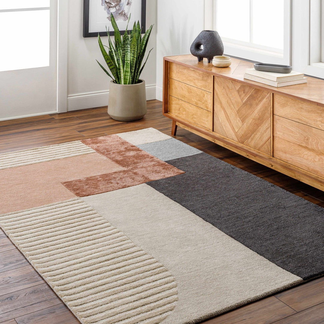 Pofadder Contemporary Patchwork Charcoal And Beige Rug - The Rug Decor