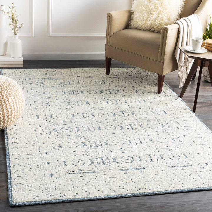 Poland Traditional Ivory And Blue Hand Tufted Area Rug