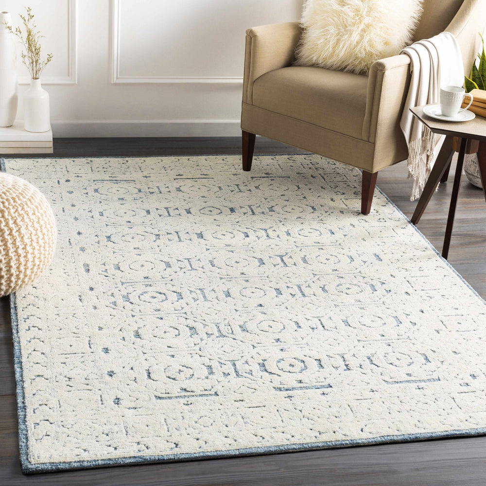 Poland Traditional Ivory And Blue Hand Tufted Area Rug - The Rug Decor